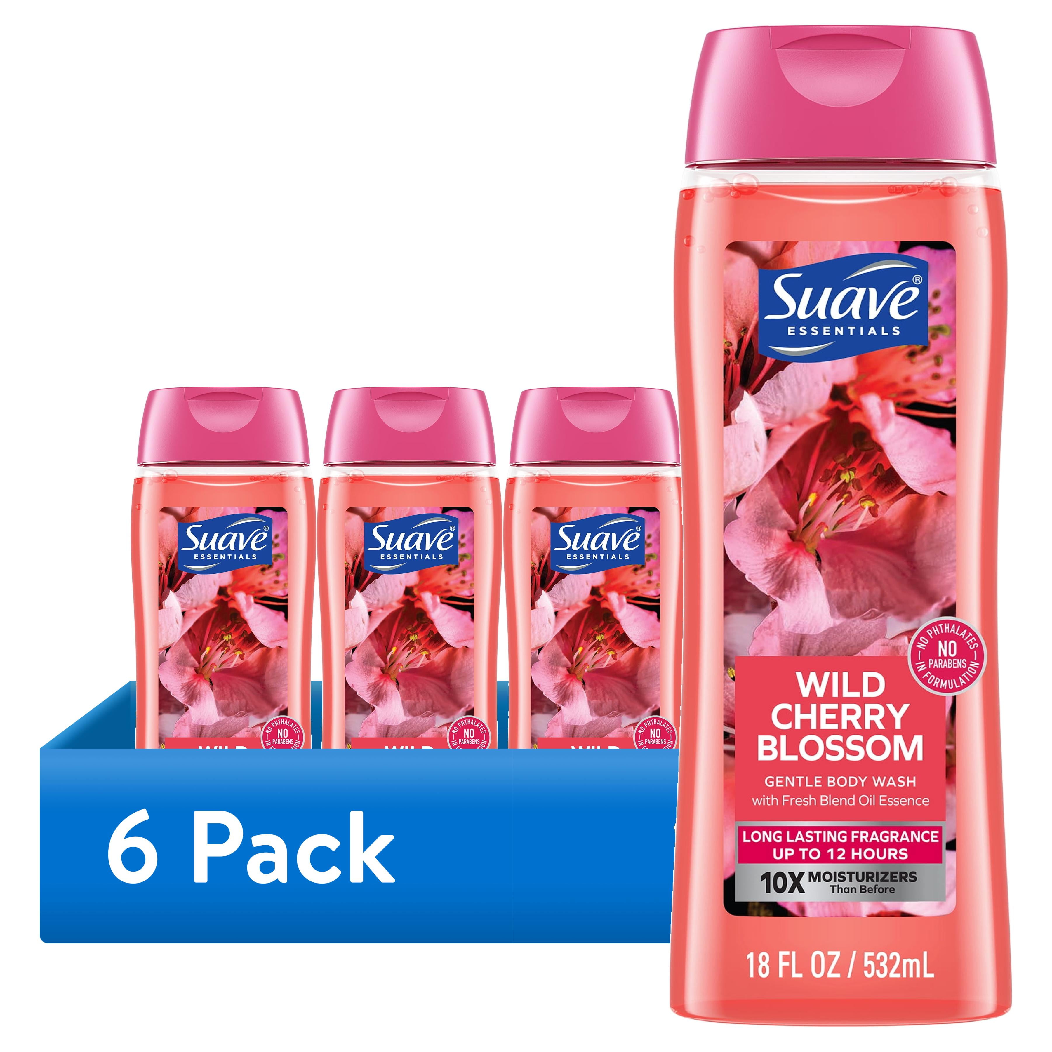 (6 pack) Suave Essentials Gentle Body Wash, Wild Cherry Blossom. 18 oz