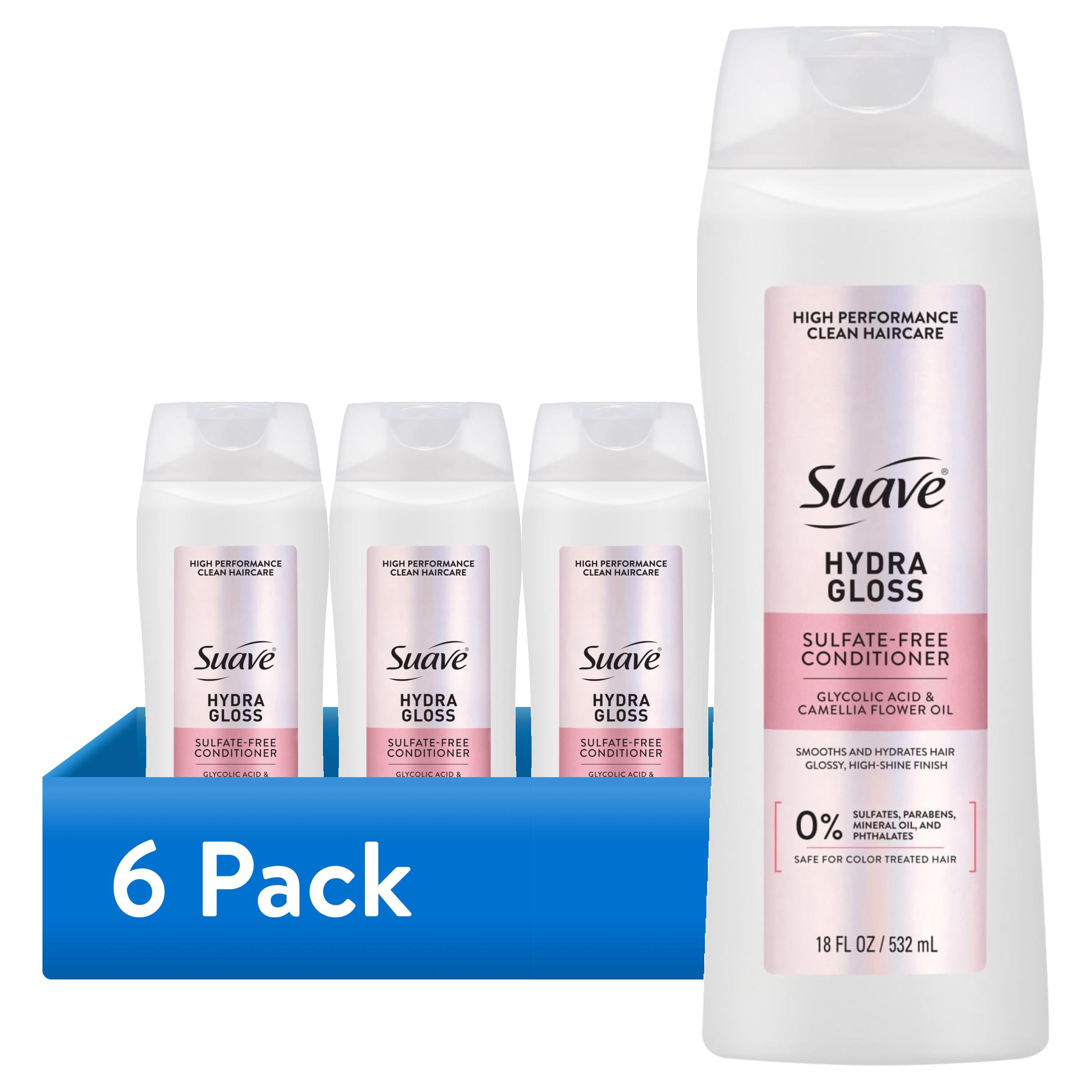 (6 pack) Suave Hydra Gloss Sulfate Free Conditioner with Glycolic Acid & Camellia Oil, 18 fl oz