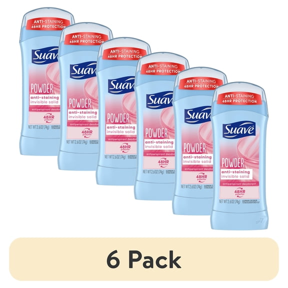 (6 pack) Suave Invisible Solid Antiperspirant Deodorant, Powder, Unisex, 2.6 oz