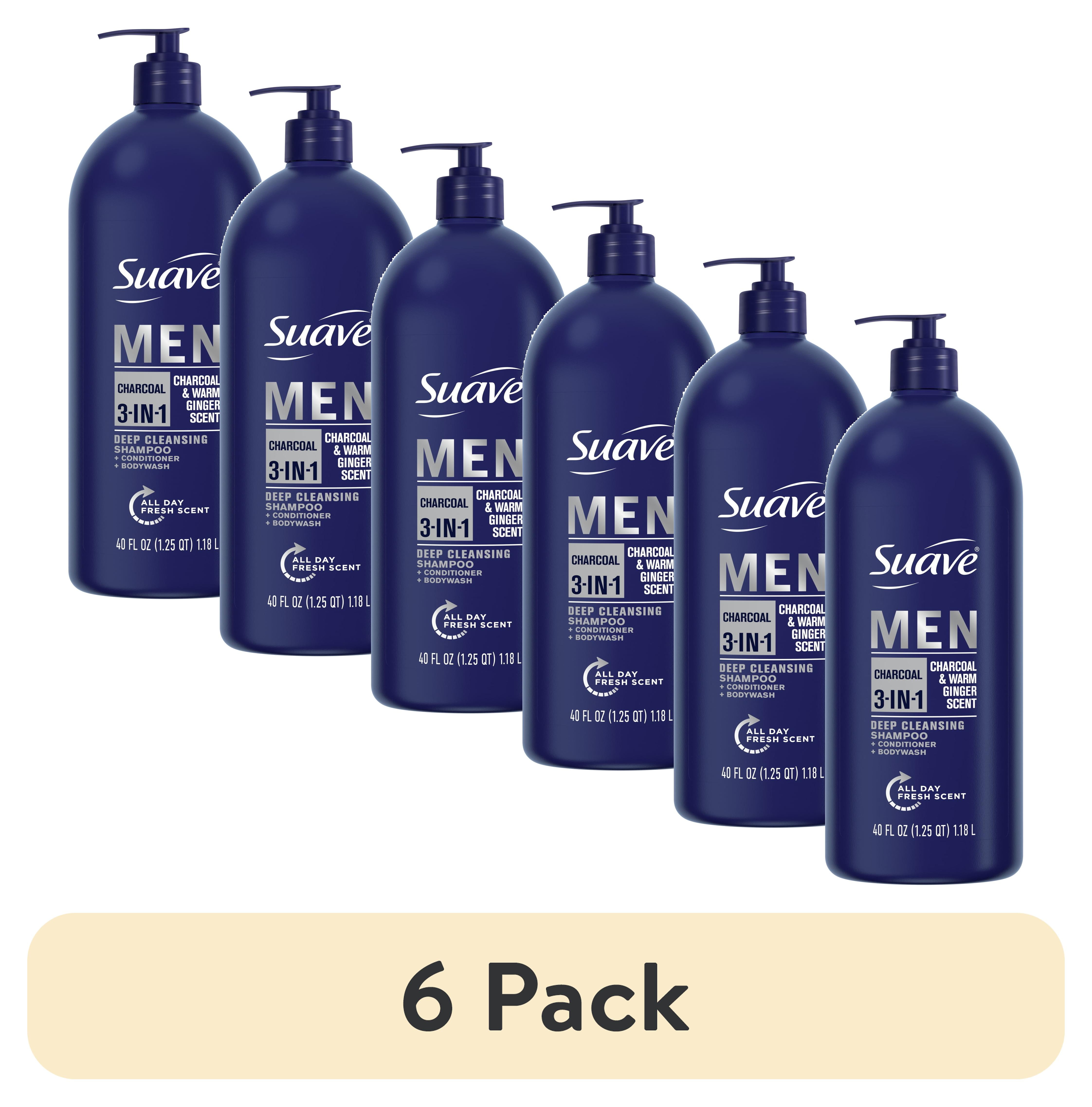 (6 pack) Suave Professionals Men 3-in-1 Shampoo, Conditioner & Body Wash, Charcoal, 40 fl oz