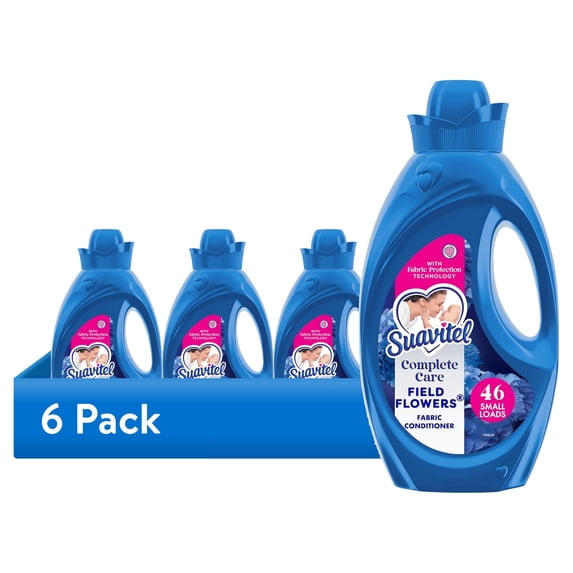 (6 pack) Suavitel Complete Liquid Fabric Softener with Protection, Field Flowers Scent, 46 fl oz