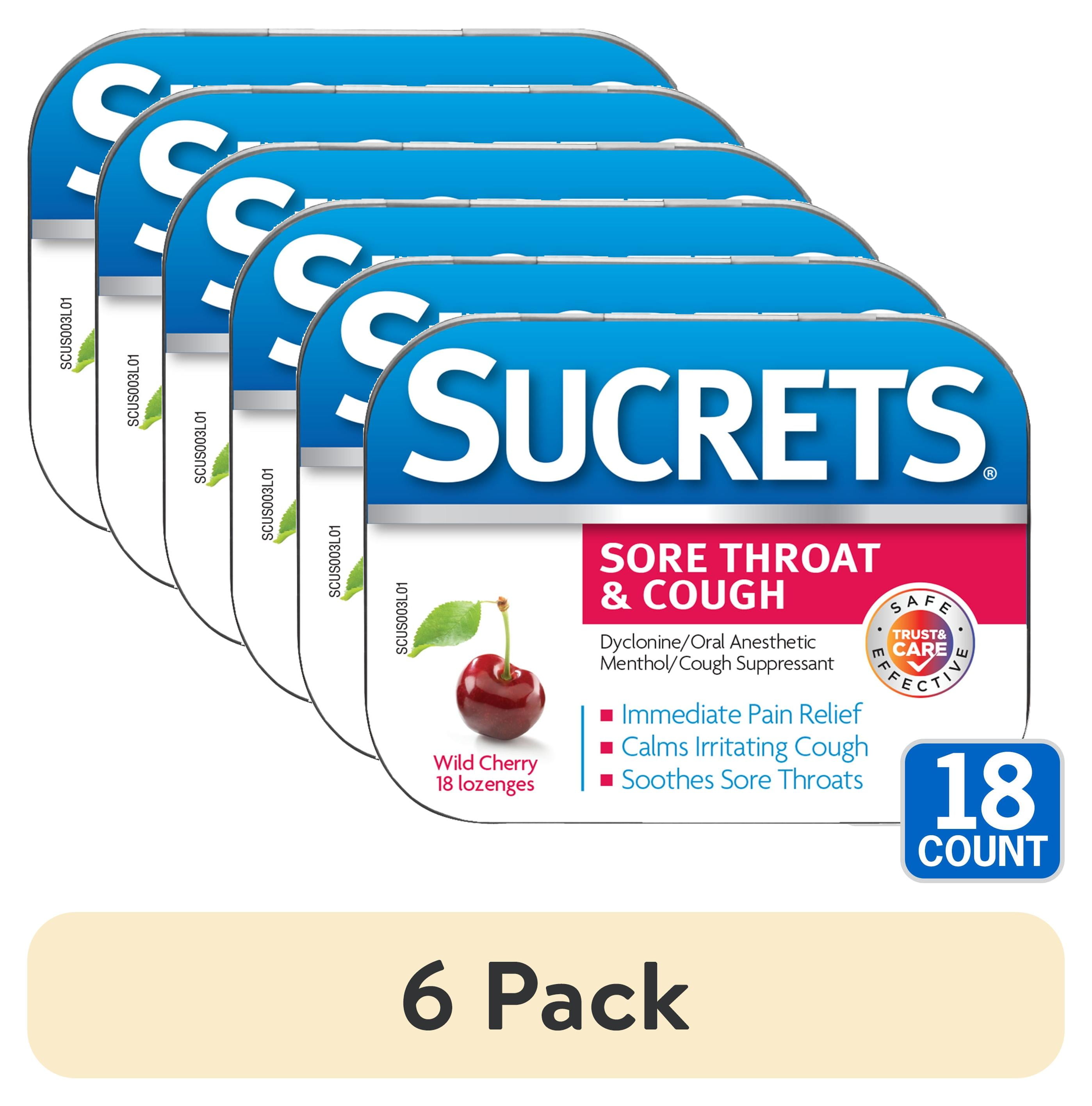 (6 pack) Sucrets Sore Throat Lozenges, Wild Cherry Flavor, 18 Count