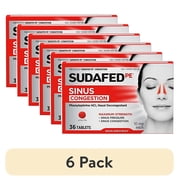 6 pack Sudafed PE Sinus Congestion Maximum Strength Non-Drowsy Decongestant Tablets, 36 ct