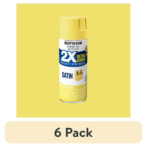 (6 pack) Summer Squash, Rust-Oleum American Accents 2X Ultra Cover Satin Spray Paint-327947, 12 oz