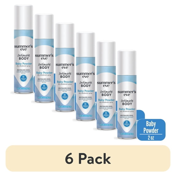 (6 pack) Summer's Eve Baby Powder Daily Gentle Feminine Spray, 2 oz