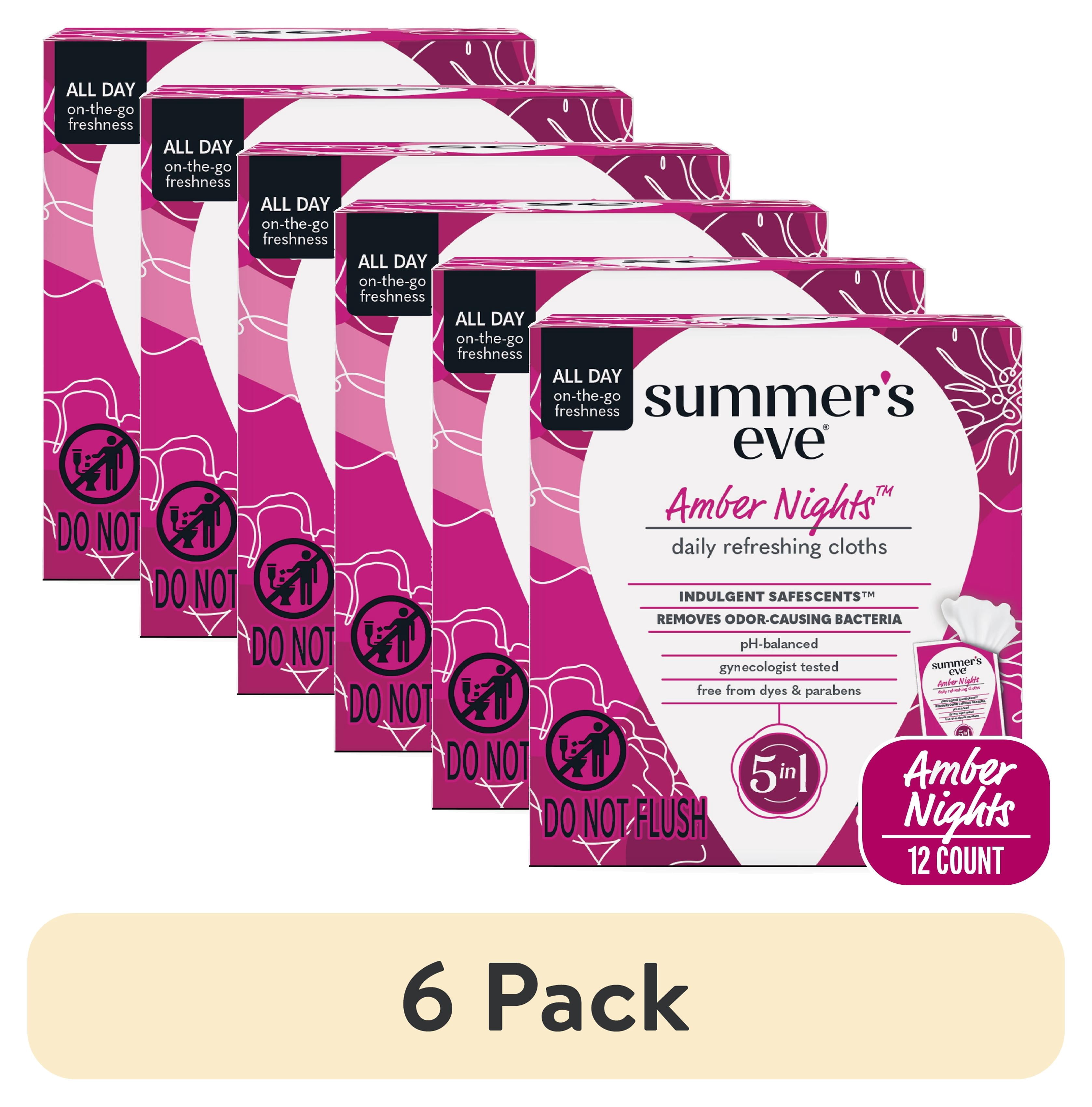 (6 pack) Summer’s Eve Amber Nights Daily Feminine Wipes with Oat and Shea Extracts, 12 Count