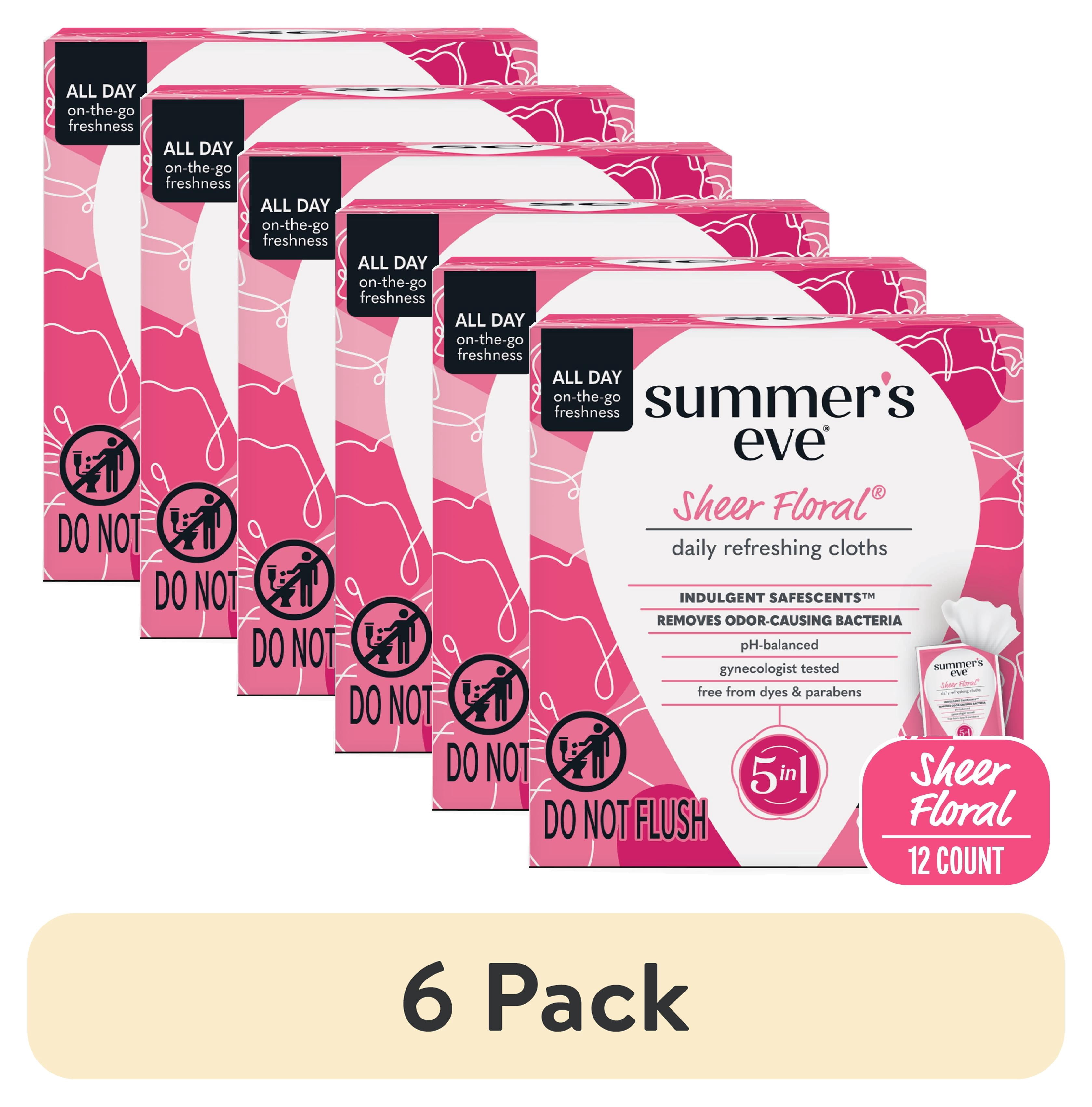 (6 pack) Summer’s Eve Sheer Floral Daily Feminine Wipes, 12 Count