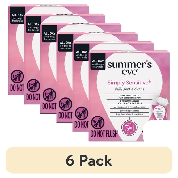 (6 pack) Summers EveSimply Sensitive Gentle DailyFeminine Wipes, 12 Count