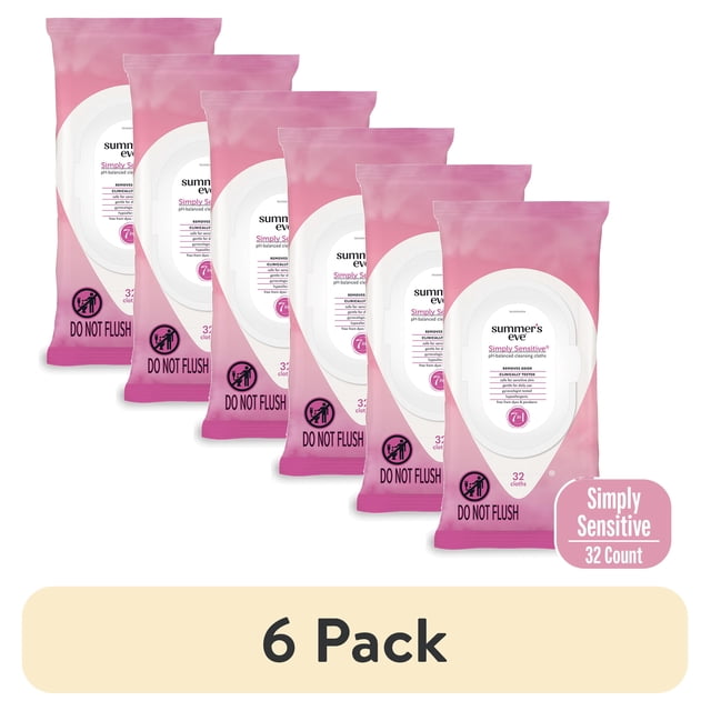 (6 pack) Summer’s Eve Simply Sensitive Gentle Daily Feminine Wipes, 32 ...