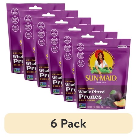 (6 pack) Sun-Maid® California Whole Pitted Prune 7oz Resealable Stand-Up Zipper Bag