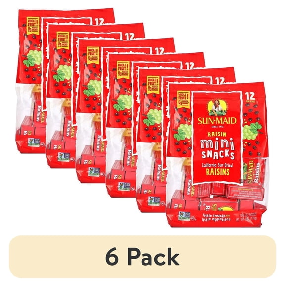 (6 pack) Sun-Maid, Raisin Mini Snacks, 12 Boxes, 0.5 oz