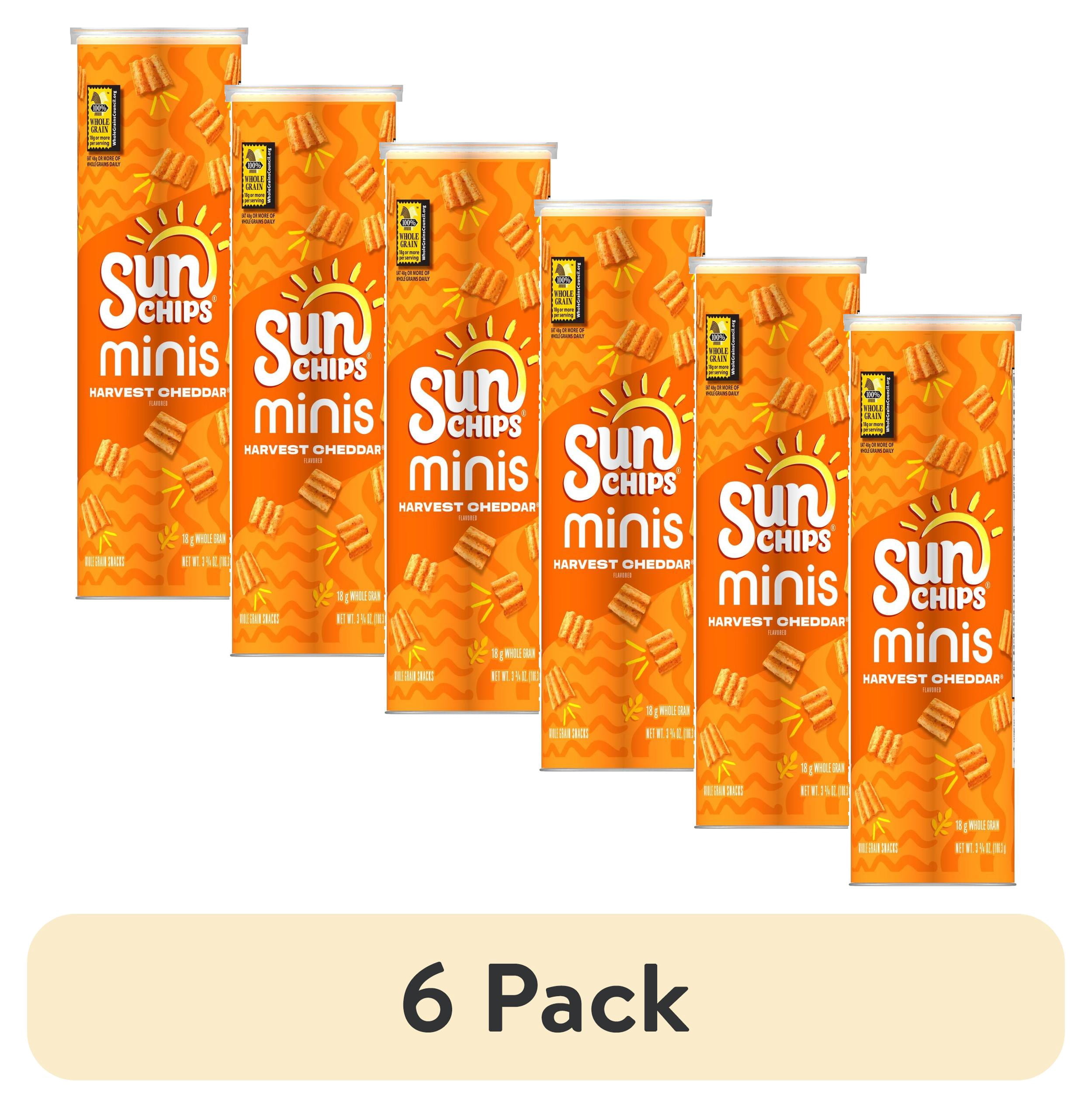 (6 pack) SunChips Minis, Harvest Cheddar Canister Snack Chips, 3.75 oz Canister