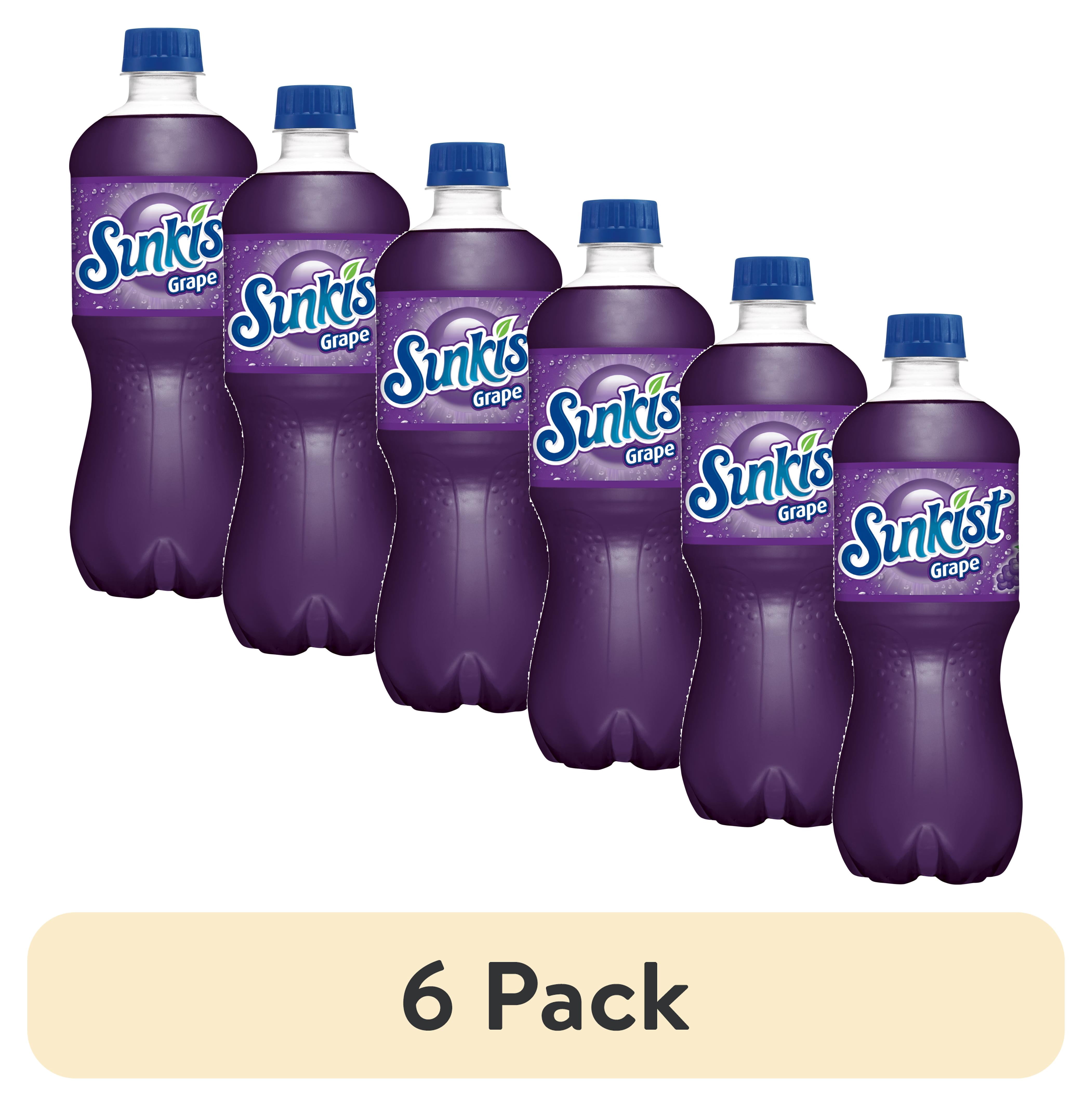 (6 pack) Sunkist Caffeine Free Grape Soda Pop, 20 fl oz, Bottle