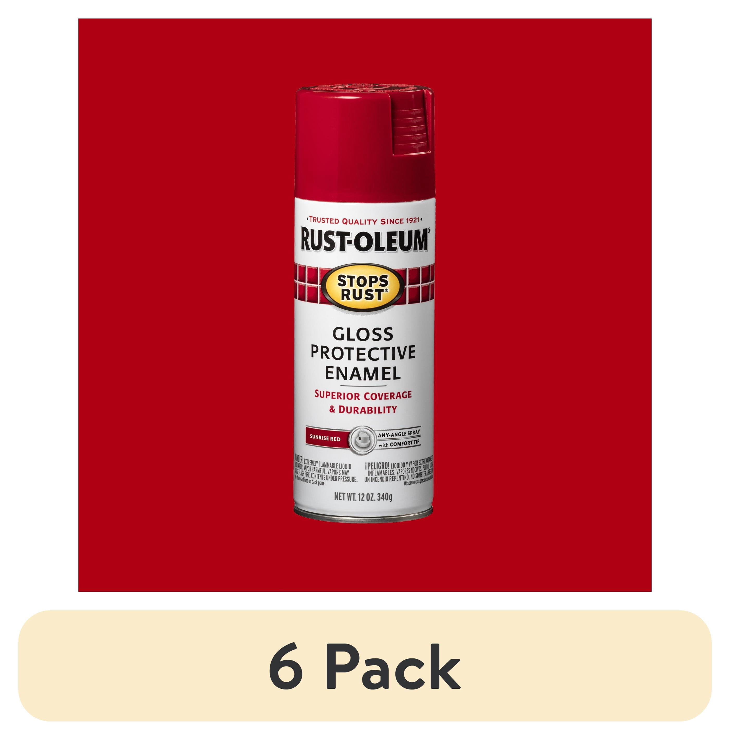 (6 pack) Sunrise Red, Rust-Oleum Stops Rust Protective Enamel Gloss Spray Paint-7762830, 12 oz