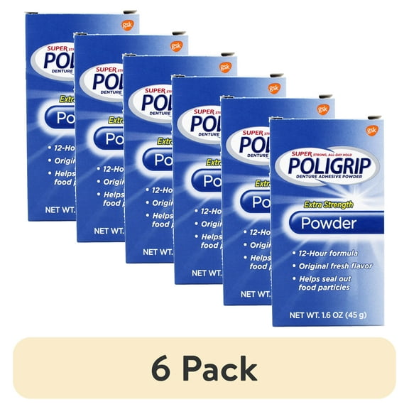 (6 pack) Super Poligrip Denture Adhesive Powder Extra Strength - 1.6 oz