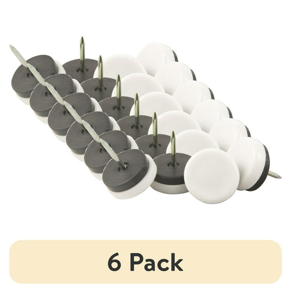 (6 pack) Super Sliders 1-1/16" Round Nail on Furniture Glides Plastic, White, 4 Pack