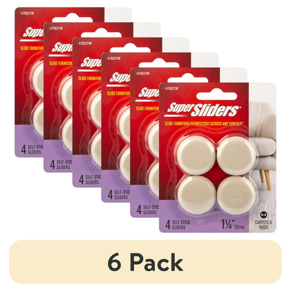 (6 pack) Super Sliders. 1-1/4 inch wide Round Self Stick Furniture Sliders. Beige, 4 Pack