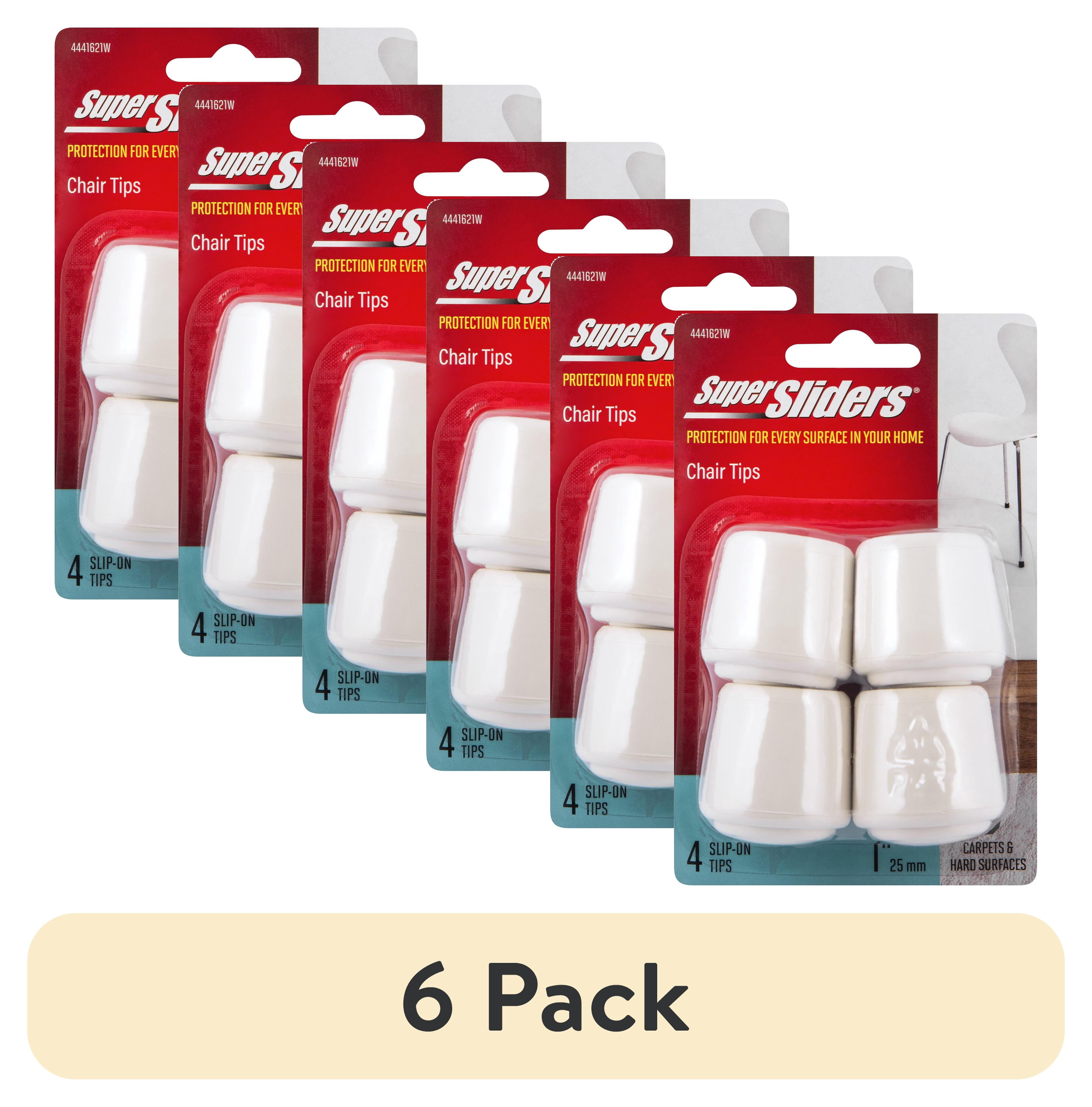 (6 pack) Super Sliders 1" Round Rubber Tip Chair Leg Caps Floor Protection Pad White, 4 Pack