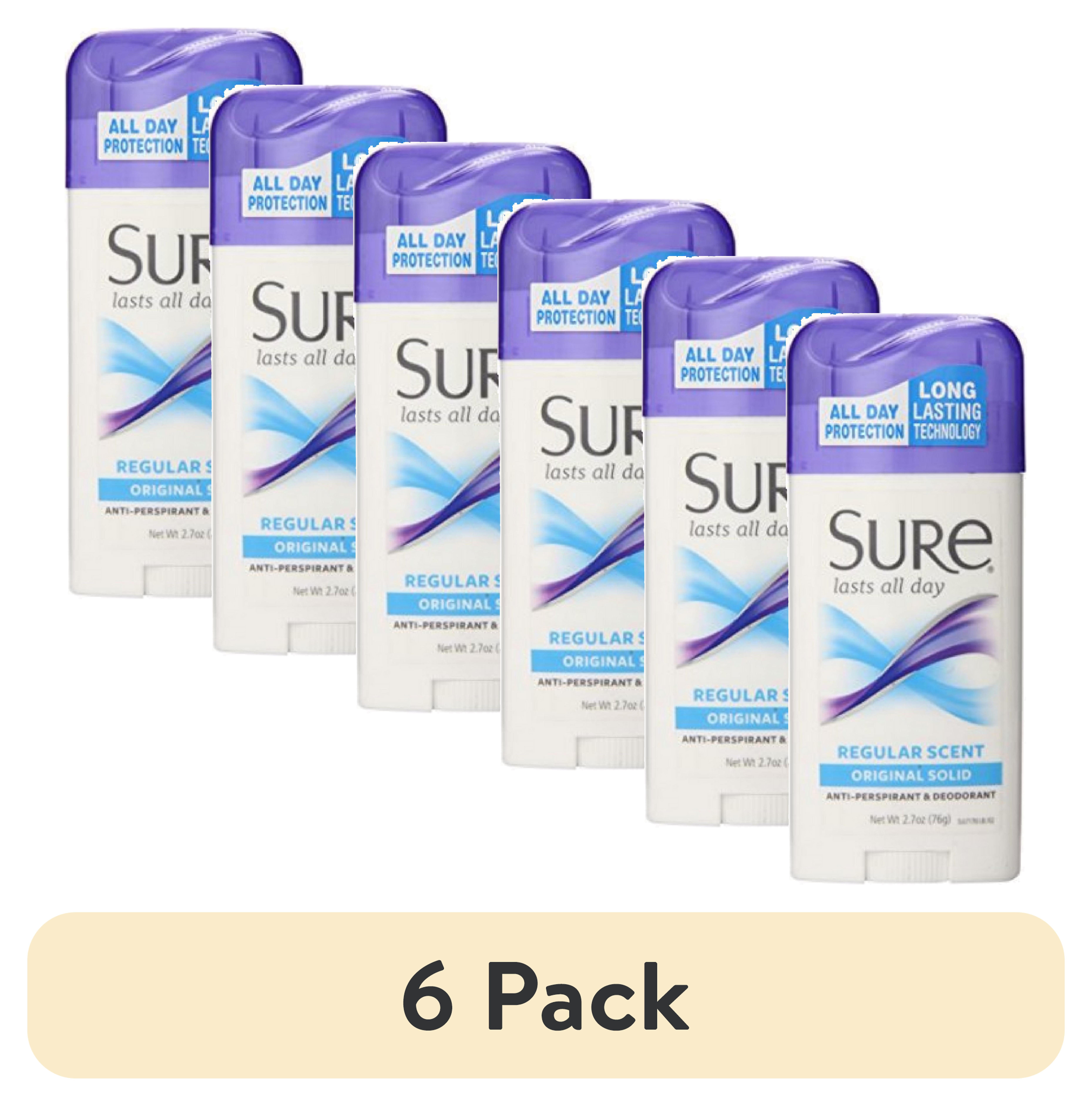 (6 pack) Sure Anti-Perspirant & Deodorant Original Solid, Regular Scent 2.70 oz