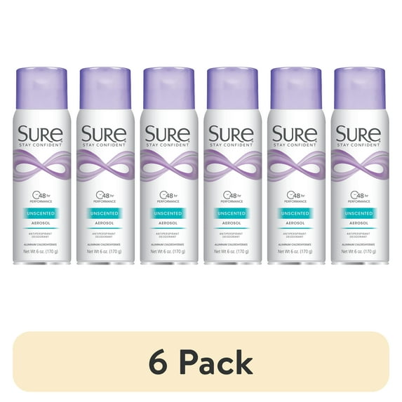 (6 pack) Sure Anti-Perspirant Deodorant Spray, Unscented, Women, 6 oz