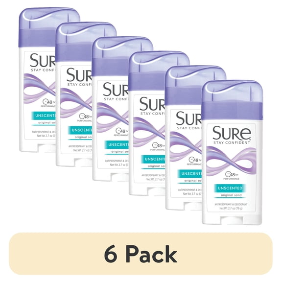 (6 pack) Sure Wide Solid Anti-Perspirant And Deodorant, Unscented - 2.7 Oz