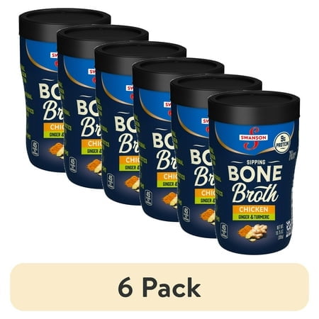 (6 pack) Swanson Sipping Chicken Bone Broth with Ginger and Turmeric, 10.75 oz Microwavable Cup