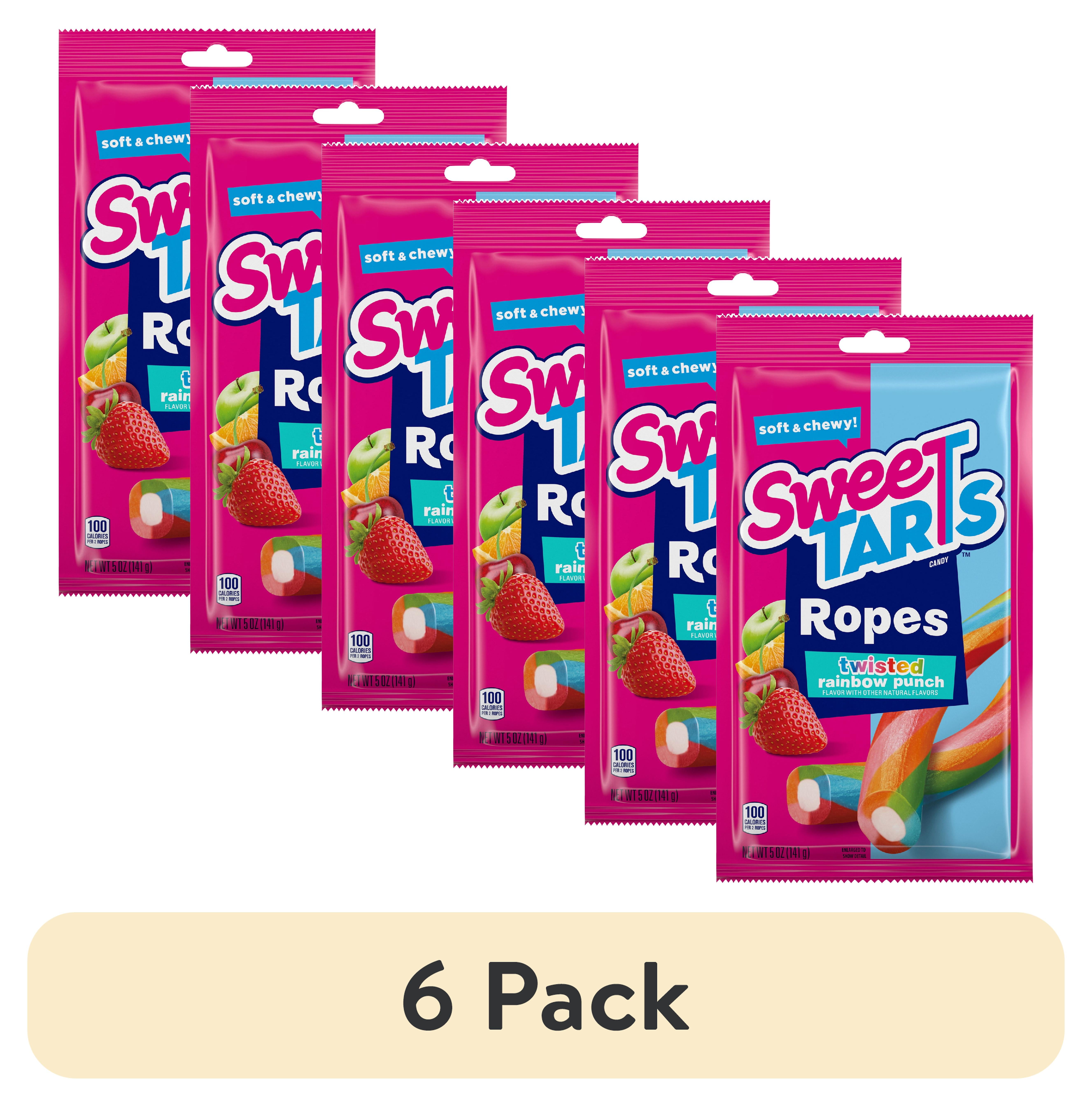 (6 pack) SweeTARTS Soft & Chewy Ropes, Twisted Rainbow Punch Candy, 5 oz