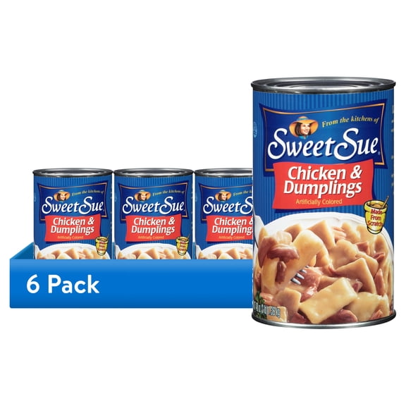 (6 pack) Sweet Sue Chicken and Dumplings, 14g Protein Per Serving, Made from Scratch Recipe, Heat and Serve Meal, Shelf Stable Can, 48 oz