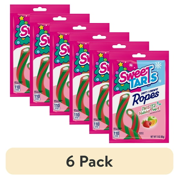 (6 pack) SweeTARTS Ropes Twisted Holiday Punch, Christmas Candy, Stocking Stuffers, 3oz Bag