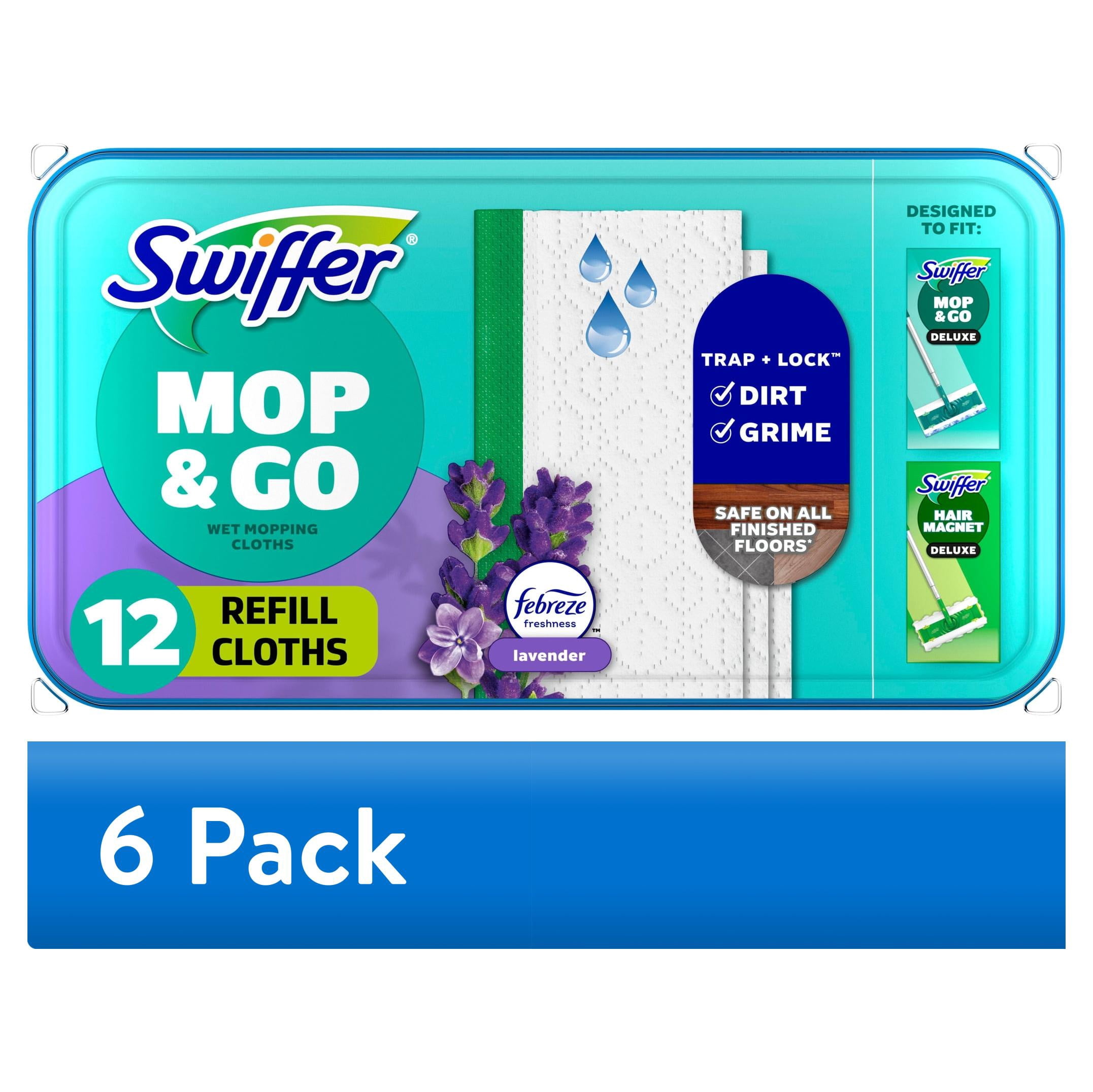 (6 pack) Swiffer Mop & Go, Wet Pads Refill, Floor Cleaner, Lavender, 12ct