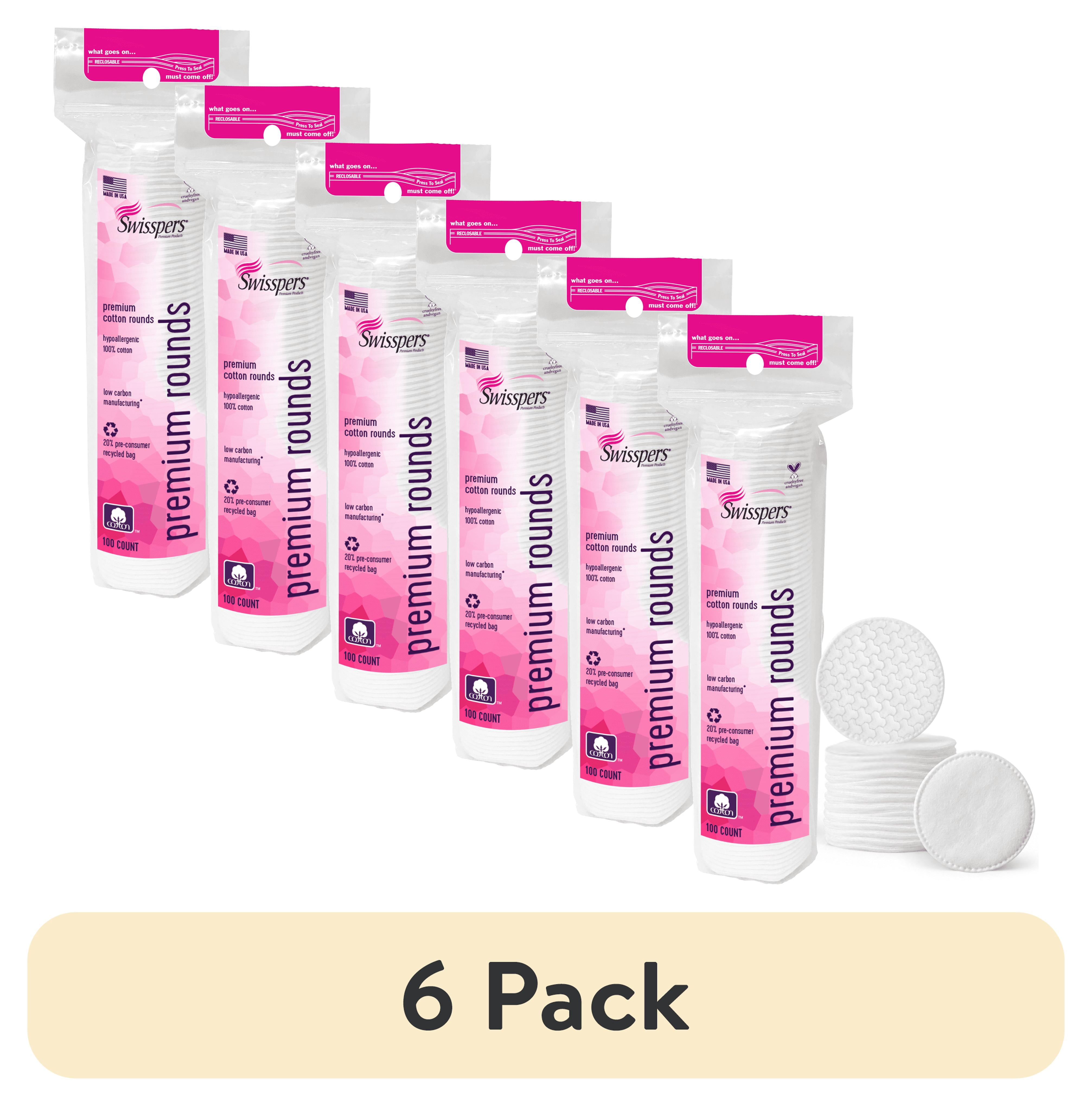 (6 pack) Swisspers Premium Cotton Rounds, 100% Pure Chlorine Free Cotton, Dermatologist Tested, Soft, Strong, Sensitive Skin Safe, Absorbent, Hypoallergenic, Cruelty-Free, Paraben Free, 100 Pads