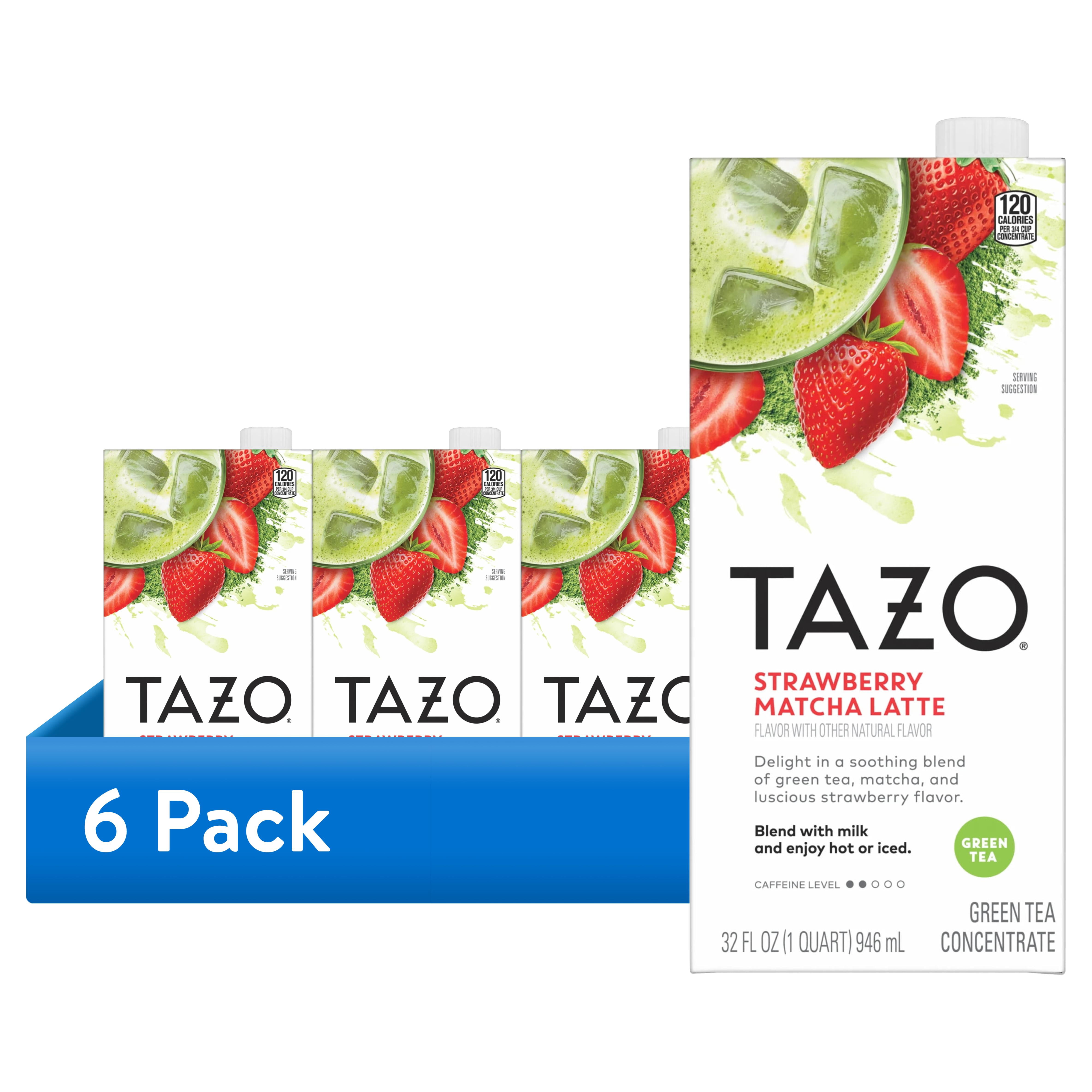 (6 pack) TAZO Strawberry Matcha Latte Concentrate, Sweetened Green Tea and Matcha Flavor, 32oz Carton