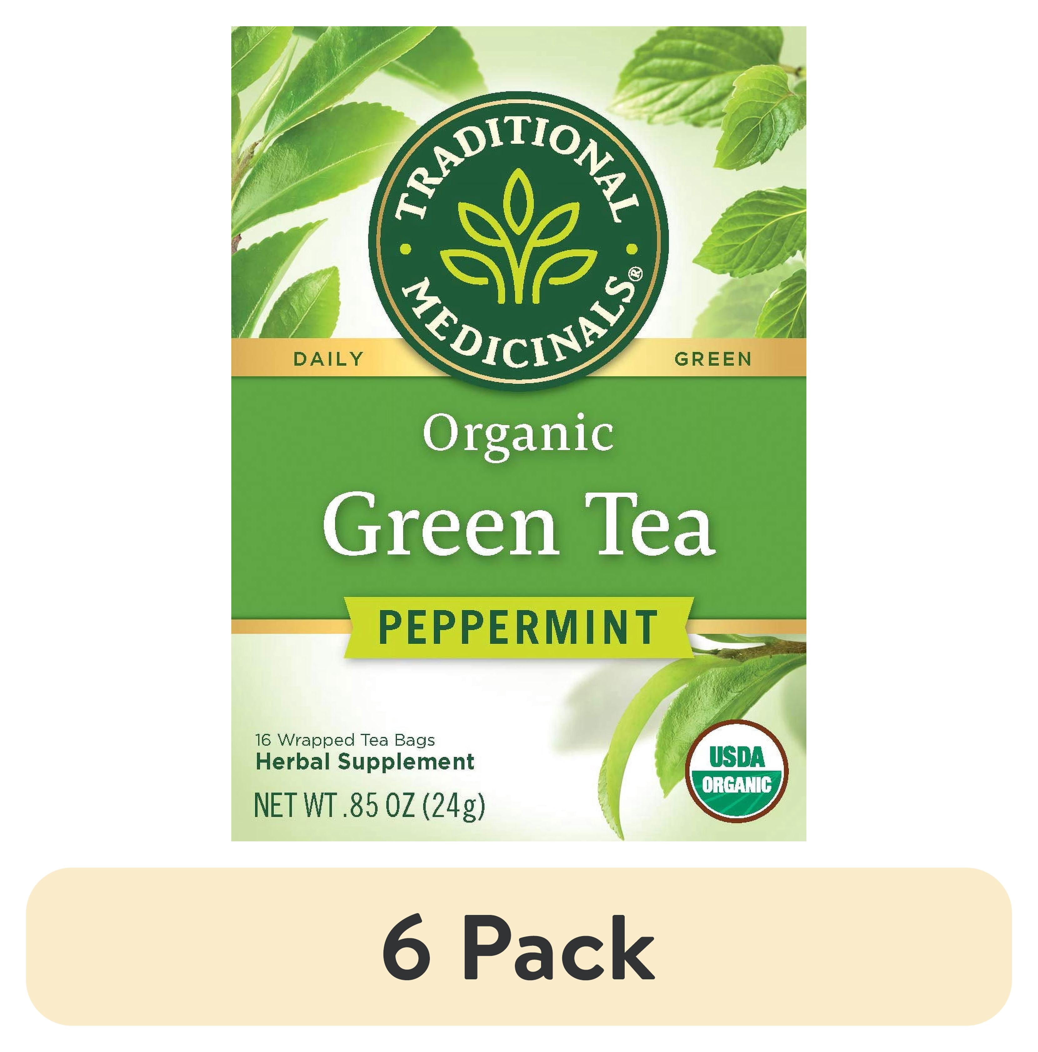 (6 pack) TRADITIONAL MEDICINALS Organic Green Tea Peppermint 16 BAGS