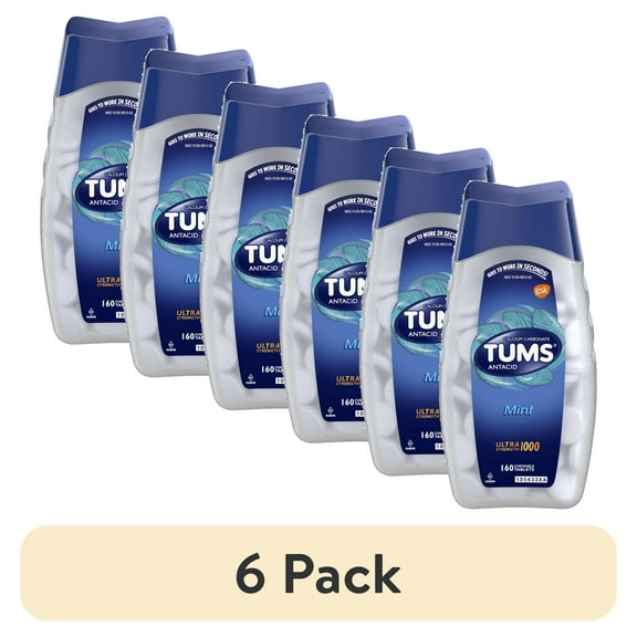(6 pack) TUMS Antacid Chewable Tablets, Ultra Strength for Heartburn Relief, Peppermint, 160 count