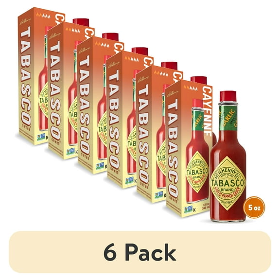 (6 pack) Tabasco Garlic Pepper Sauce, 5 oz, Regular Glass Bottle