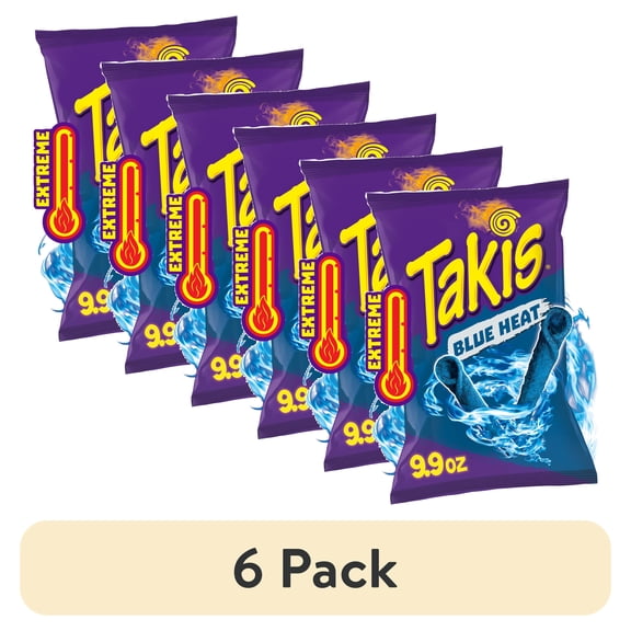 (6 pack) Takis Blue Heat 9.9 oz Sharing Size Bag, Hot Chili Pepper Rolled Tortilla Chips