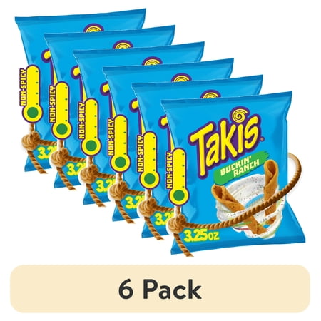 (6 pack) Takis Buckin' Ranch 3.25 oz Snack Size Bag, Ranch Rolled Tortilla Chips