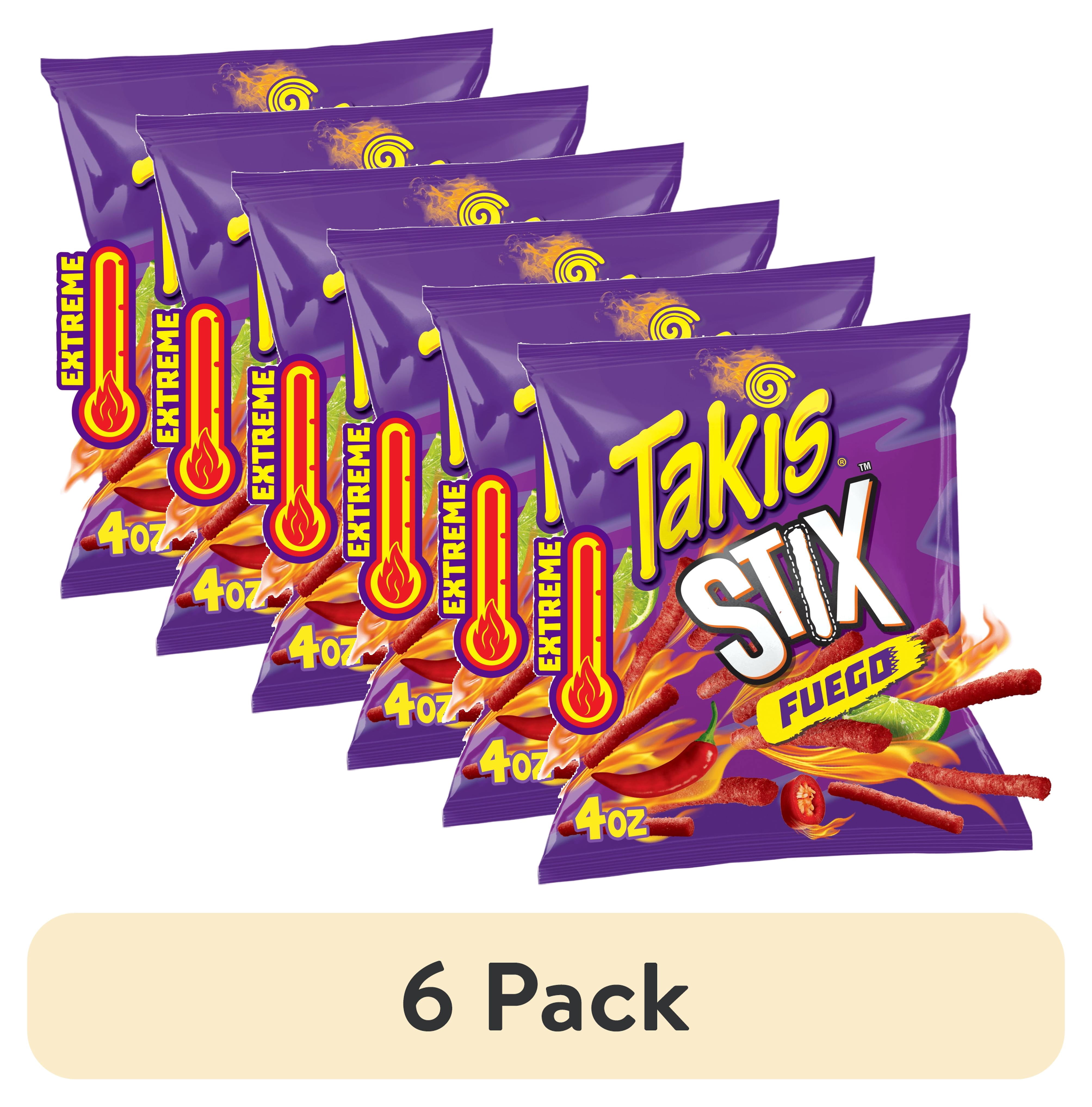 (6 pack) Takis Fuego Stix 4 oz Snack Size Bag, Hot Chili Pepper & Lime Corn Snack Sticks