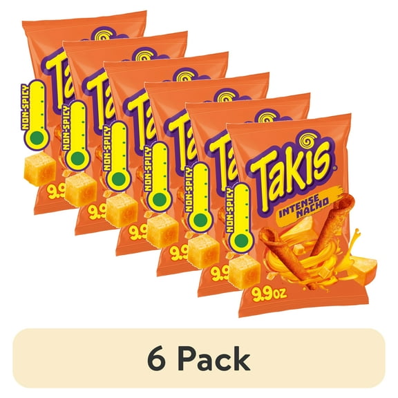 (6 pack) Takis Intense Nacho 9.9 oz Sharing Size Bag, Cheese Rolled Tortilla Chips