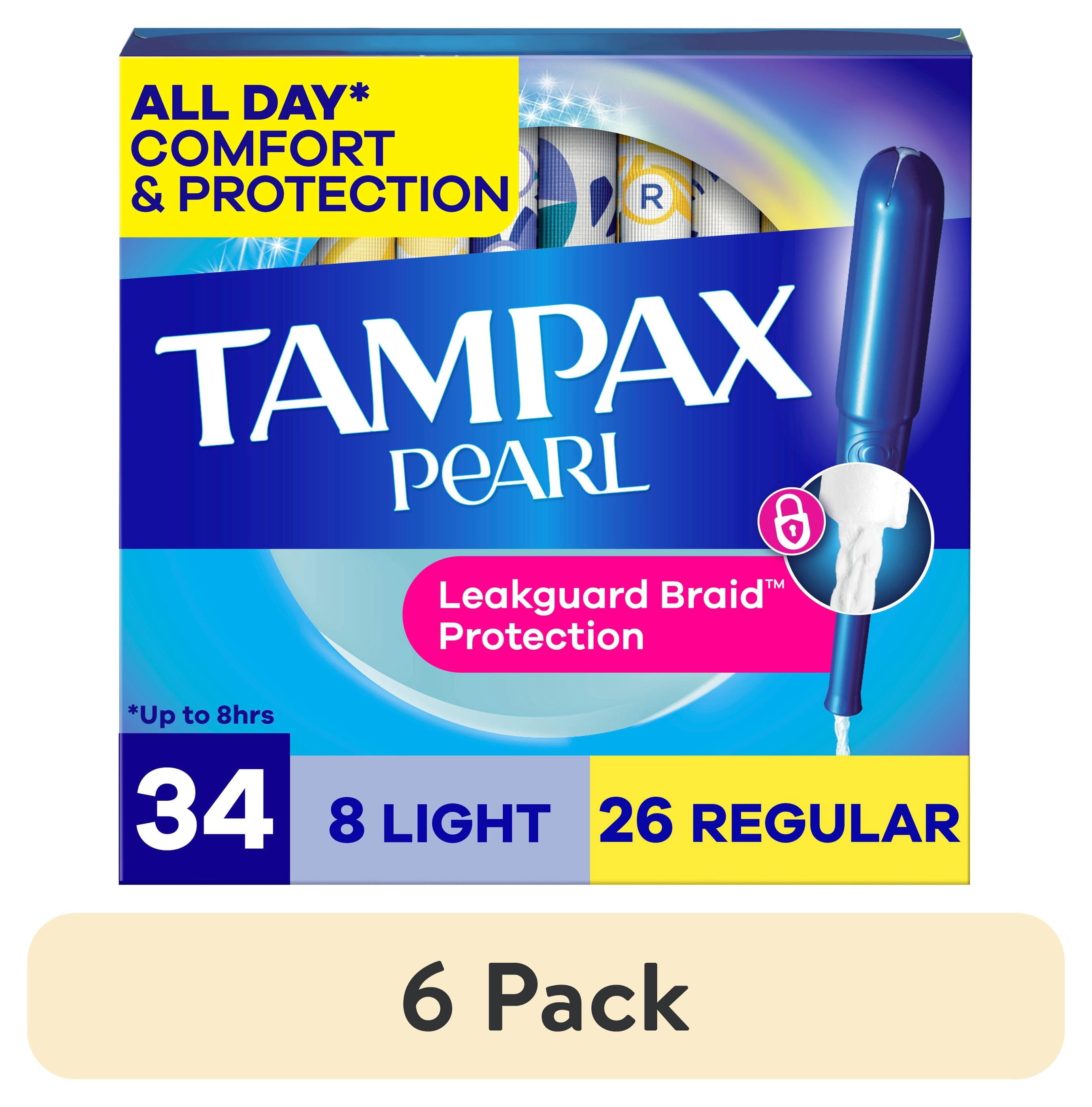 (6 pack) Tampax Pearl Tampons Multipack with LeakGuard Braid, Light/Regular, 34 Count