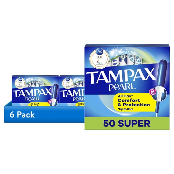 (6 pack) Tampax Pearl Tampons with LeakGuard Braid, Super Absorbency, 50 Ct