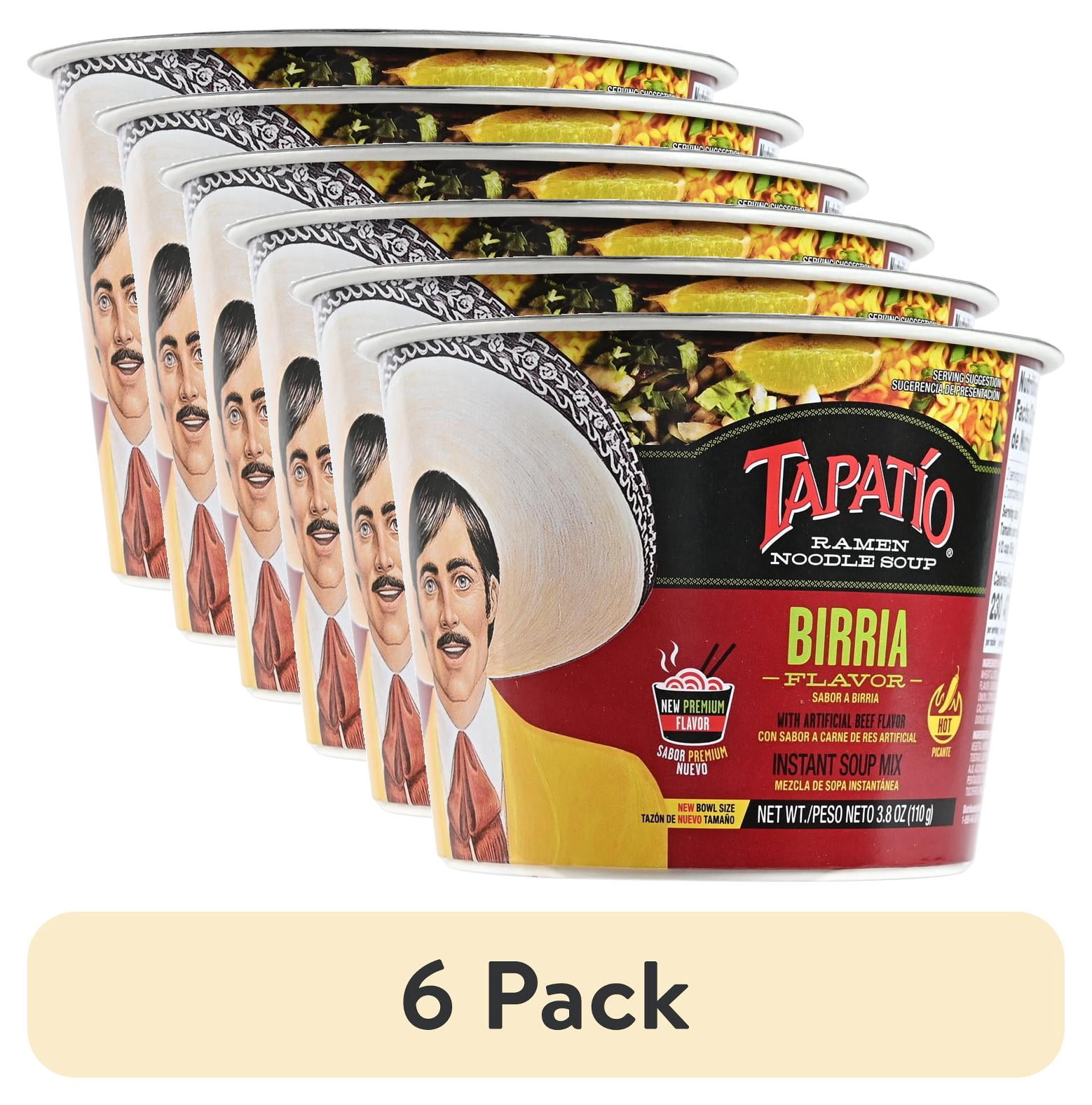 (6 pack) Tapatio Spicy Ramen Birria Bowl, 3.8oz