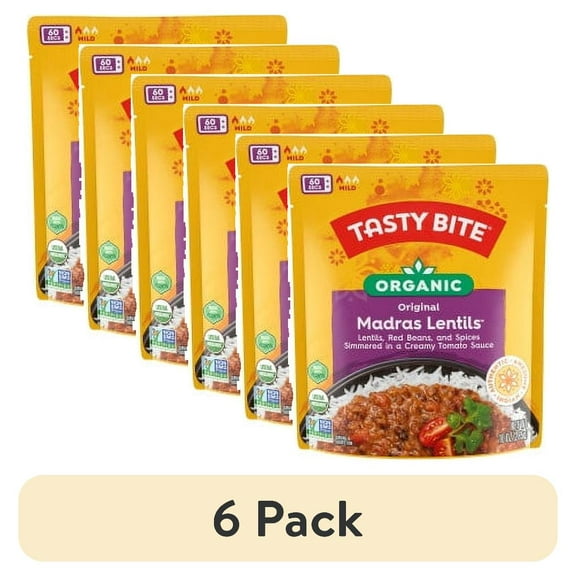 (6 pack) Tasty Bite Organic Madras Lentils 10oz - Savory lentil curry