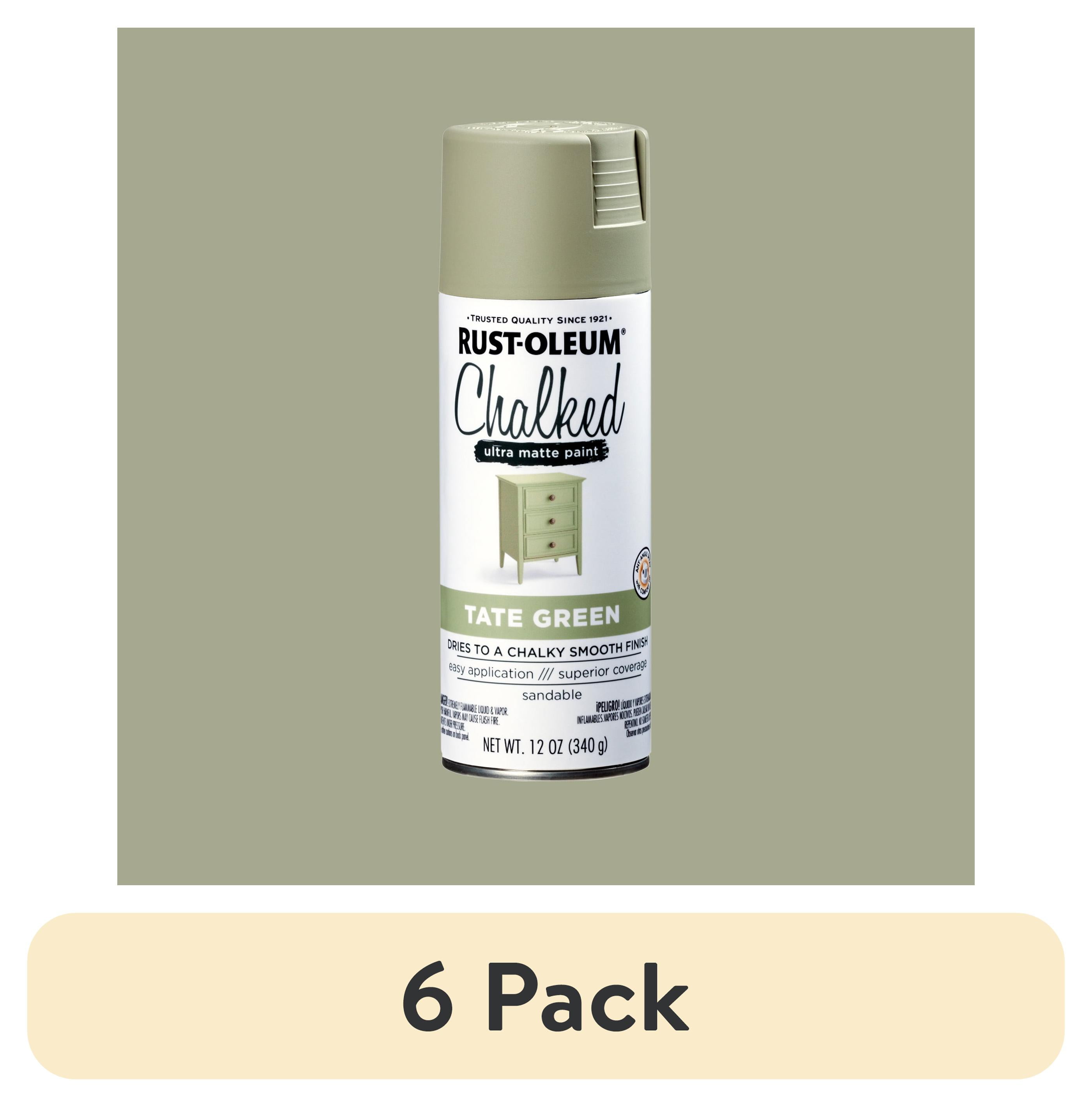 (6 pack) Tate Green, Rust-Oleum Chalked Ultra Matte Spray Paint-374163, 12 oz