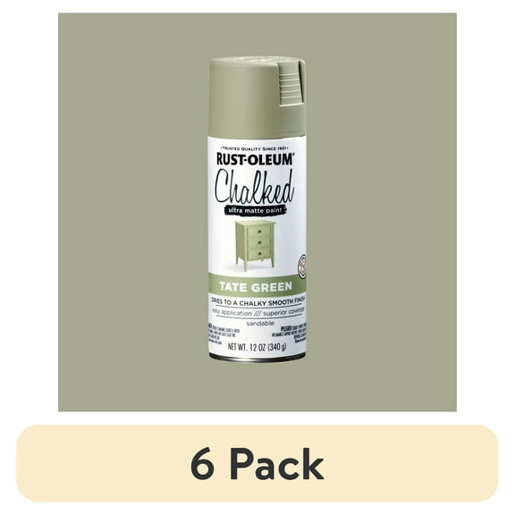 (6 pack) Tate Green, Rust-Oleum Chalked Ultra Matte Spray Paint, 12 oz