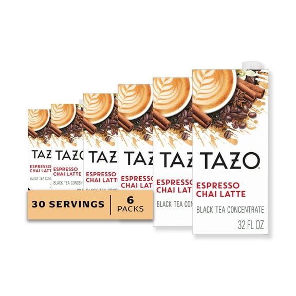 (6 pack) TAZO Espresso Chai Latte Liquid Concentrate, Black Tea, 32oz Carton