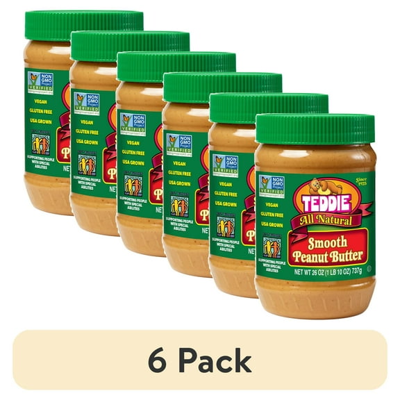 (6 pack) Teddie All Natural Smooth Peanut Butter, 26 oz