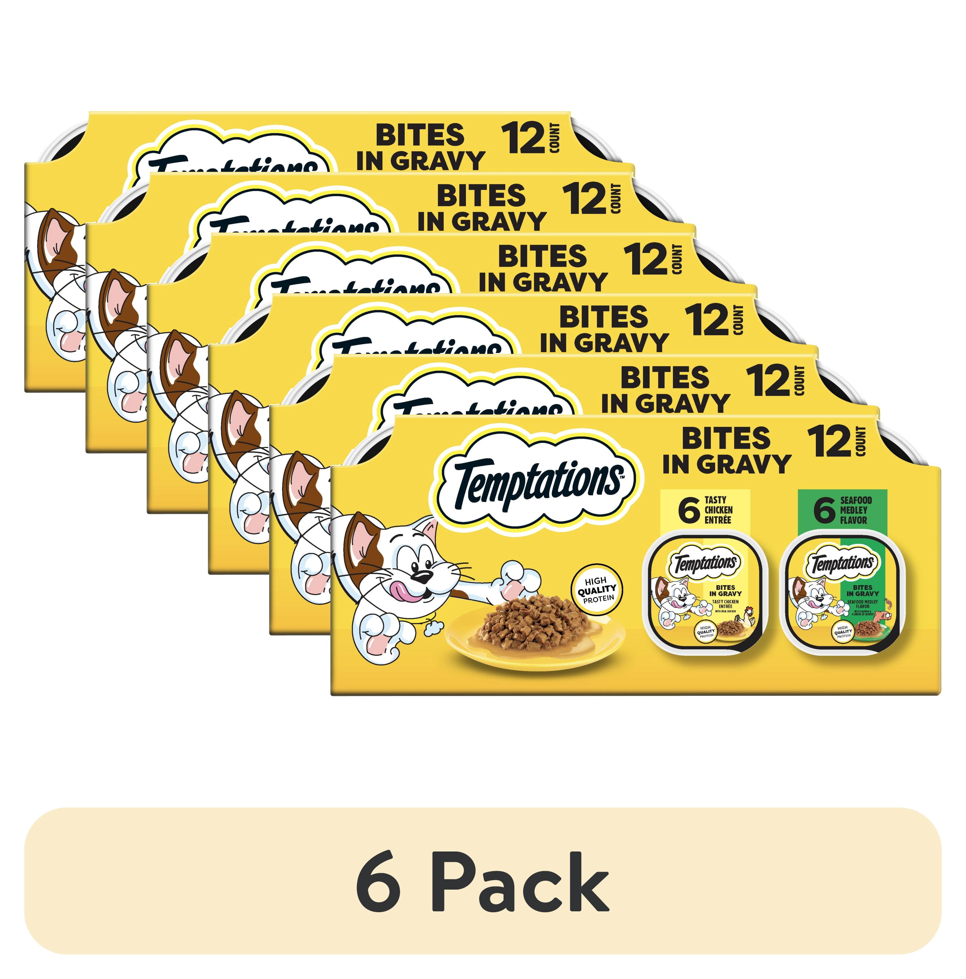(6 pack) Temptations Bites In Gravy Flavor Wet Cat Food Variety Pack, 3.5 Oz Tray (12 Pack)