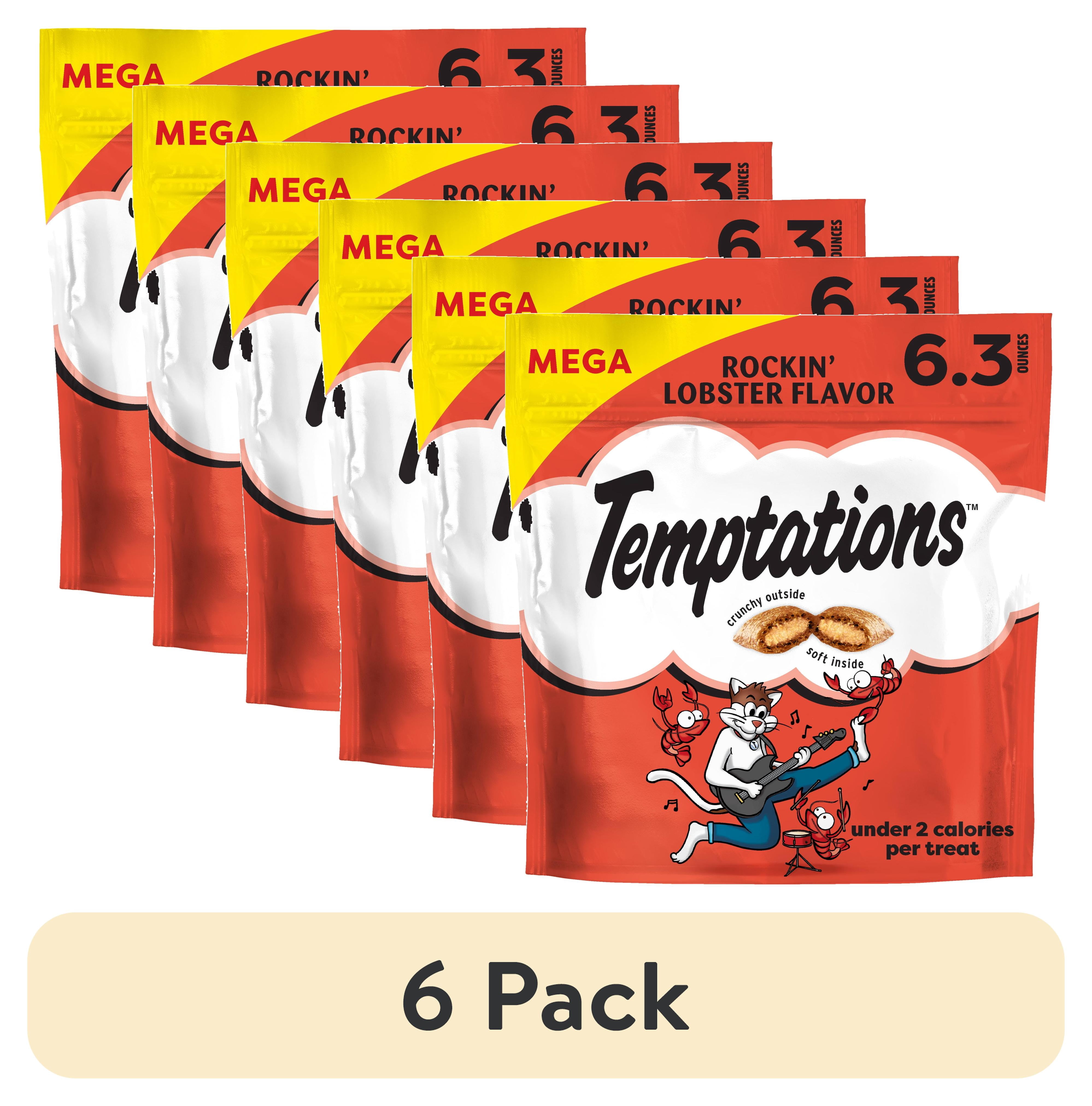 (6 pack) Temptations Classic Rockin' Lobster Flavor Crunchy & Soft Cat Treats, 6.3 oz Pouch