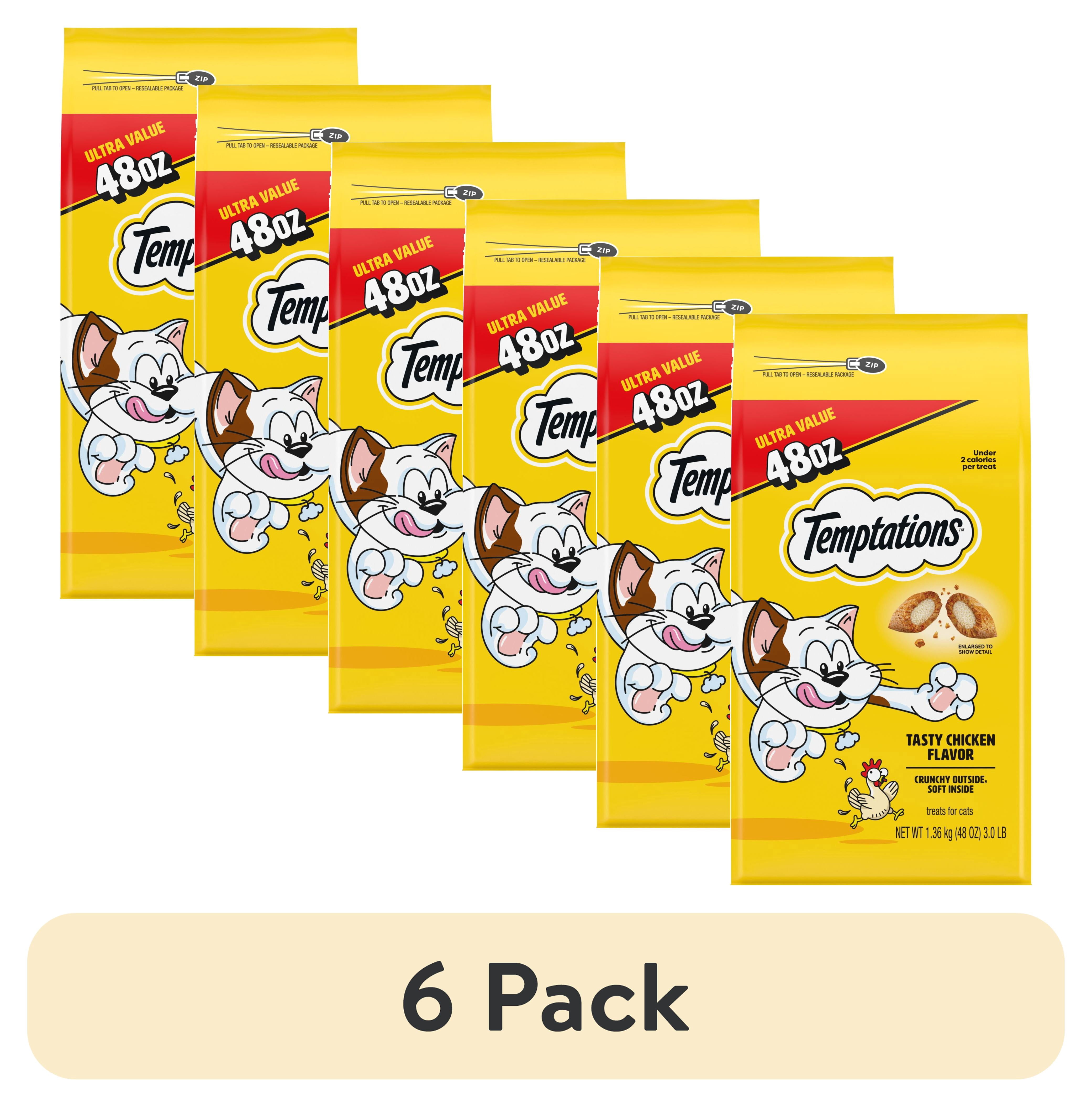(6 pack) Temptations Classic Tasty Chicken Flavor Crunchy And Soft Treats For Cats, 48 Oz Pouch